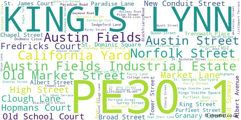 A word cloud for the PE30 1 postcode